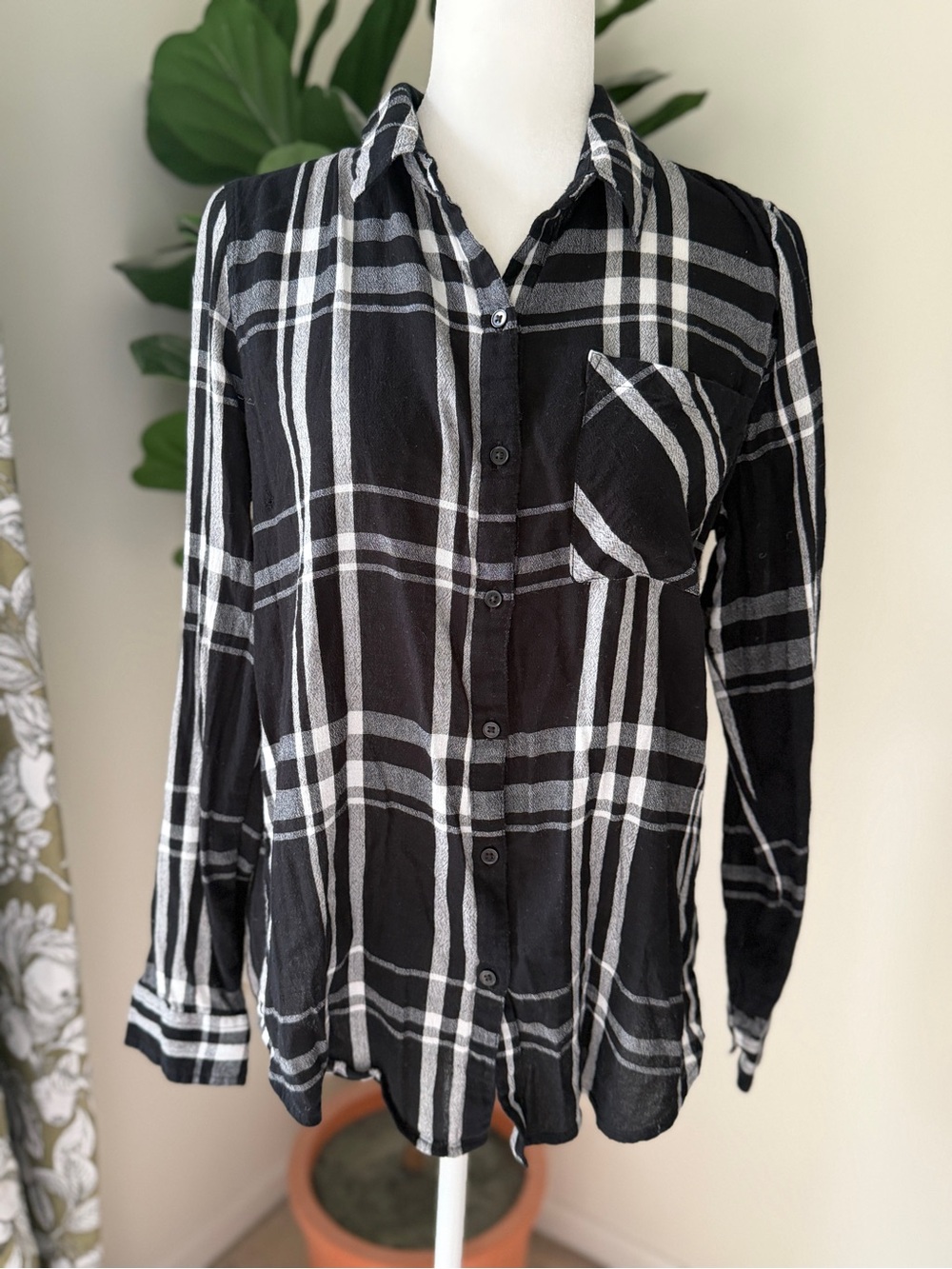 Lucky Brand Black and White Plaid Button-Down Shirt